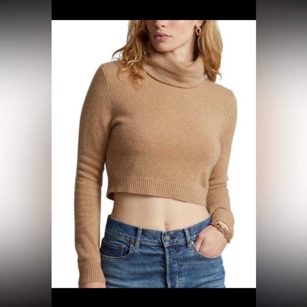 NWT Polo Ralph Lauren Women’s Cropped Cashmere Sweater Camel Size XS $398